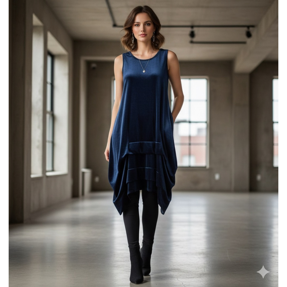 Nwt Sympli Sleeveless Dream Tuck Dress in Navy Velvet 10